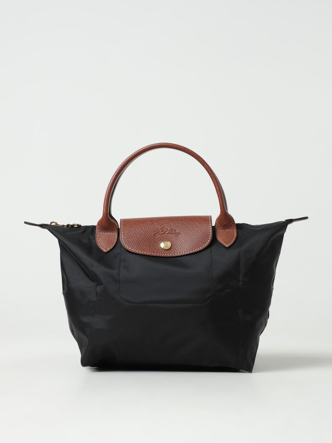 LONGCHAMP HANDBAG: Longchamp Le Pliage Original S bag in nylon and grained leather, Black - Img 1