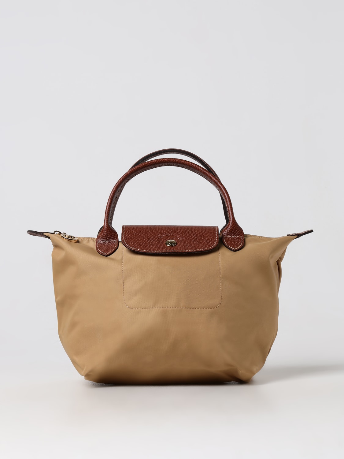 LONGCHAMP HANDBAG: Longchamp Le Pliage Original S bag in nylon and grained leather, Camel - Img 1