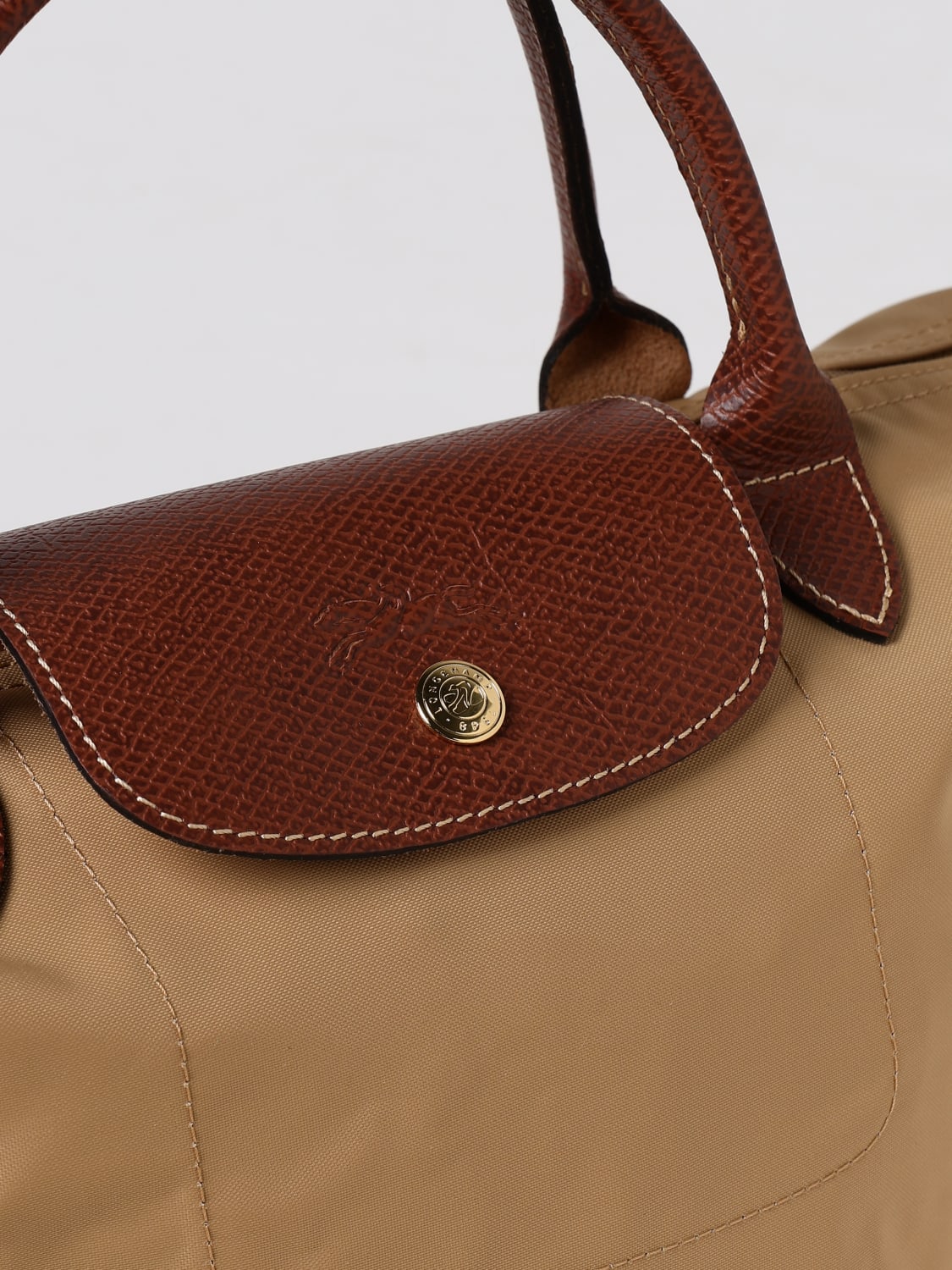 LONGCHAMP HANDBAG: Longchamp Le Pliage Original S bag in nylon and grained leather, Camel - Img 3