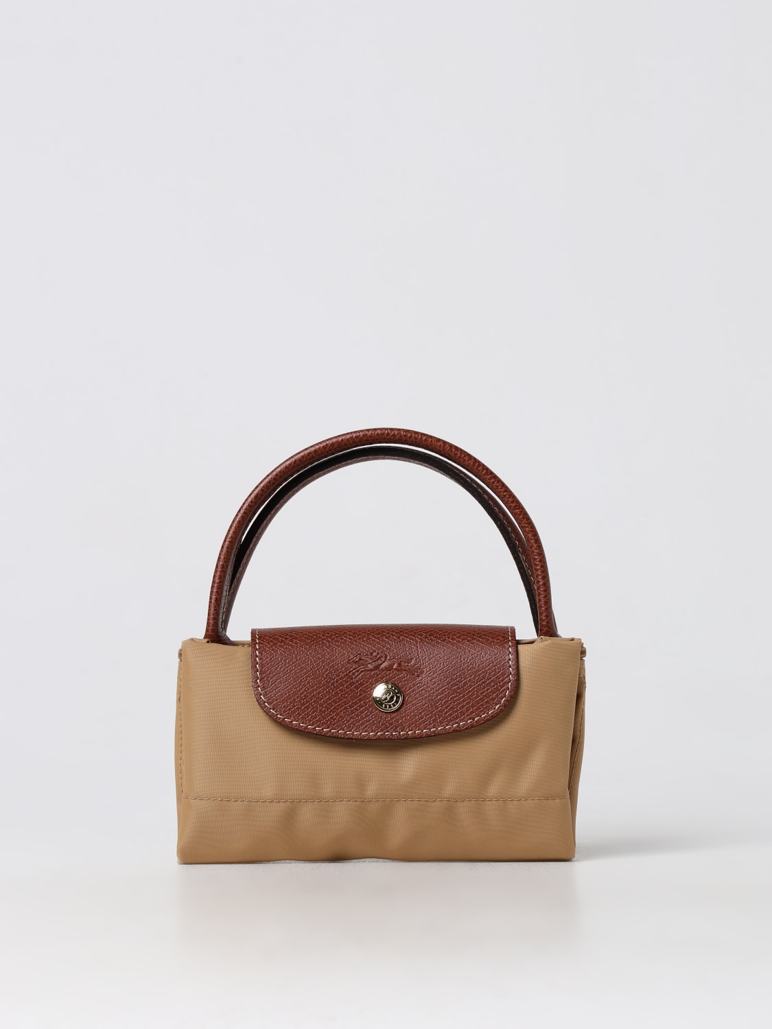 LONGCHAMP HANDBAG: Longchamp Le Pliage Original S bag in nylon and grained leather, Camel - Img 4