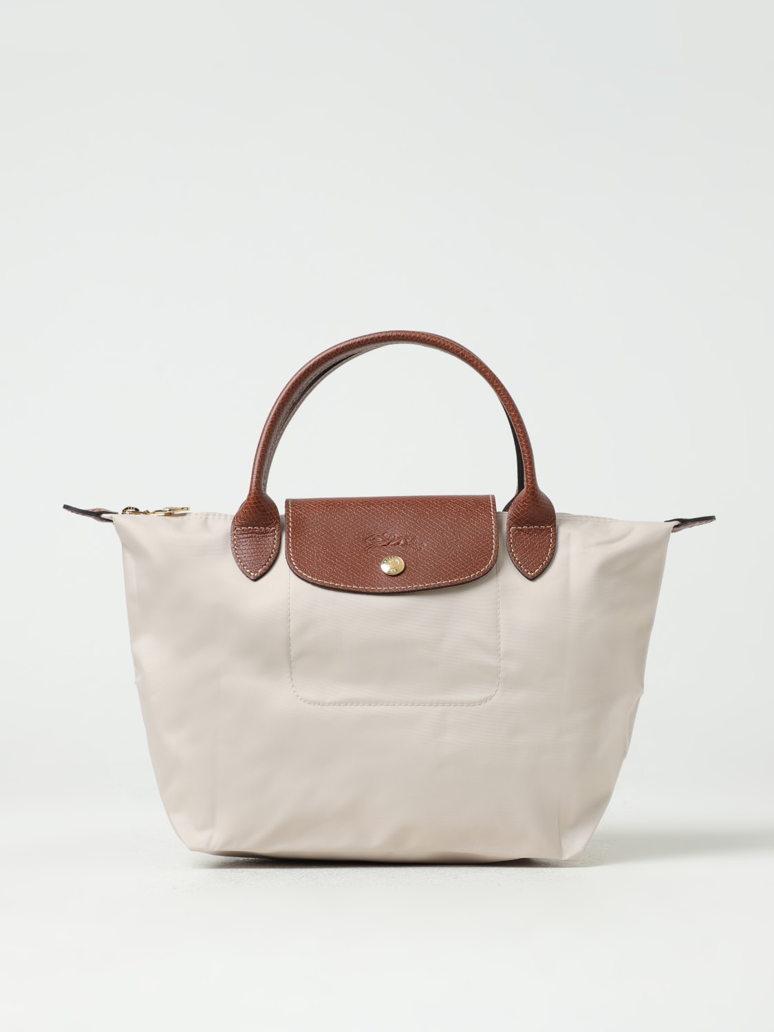 LONGCHAMP HANDBAG: Longchamp Le Pliage Original S bag in nylon and grained leather, Yellow Cream - Img 1