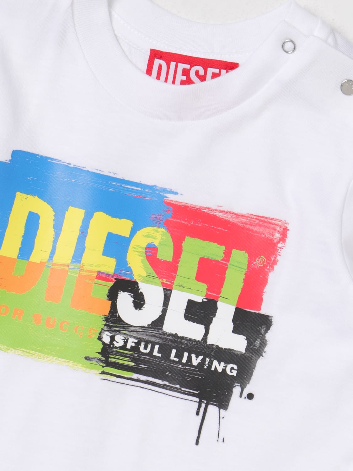 DIESEL T-SHIRT: T-shirt Diesel con stampa logo multicolor, Bianco - Img 3