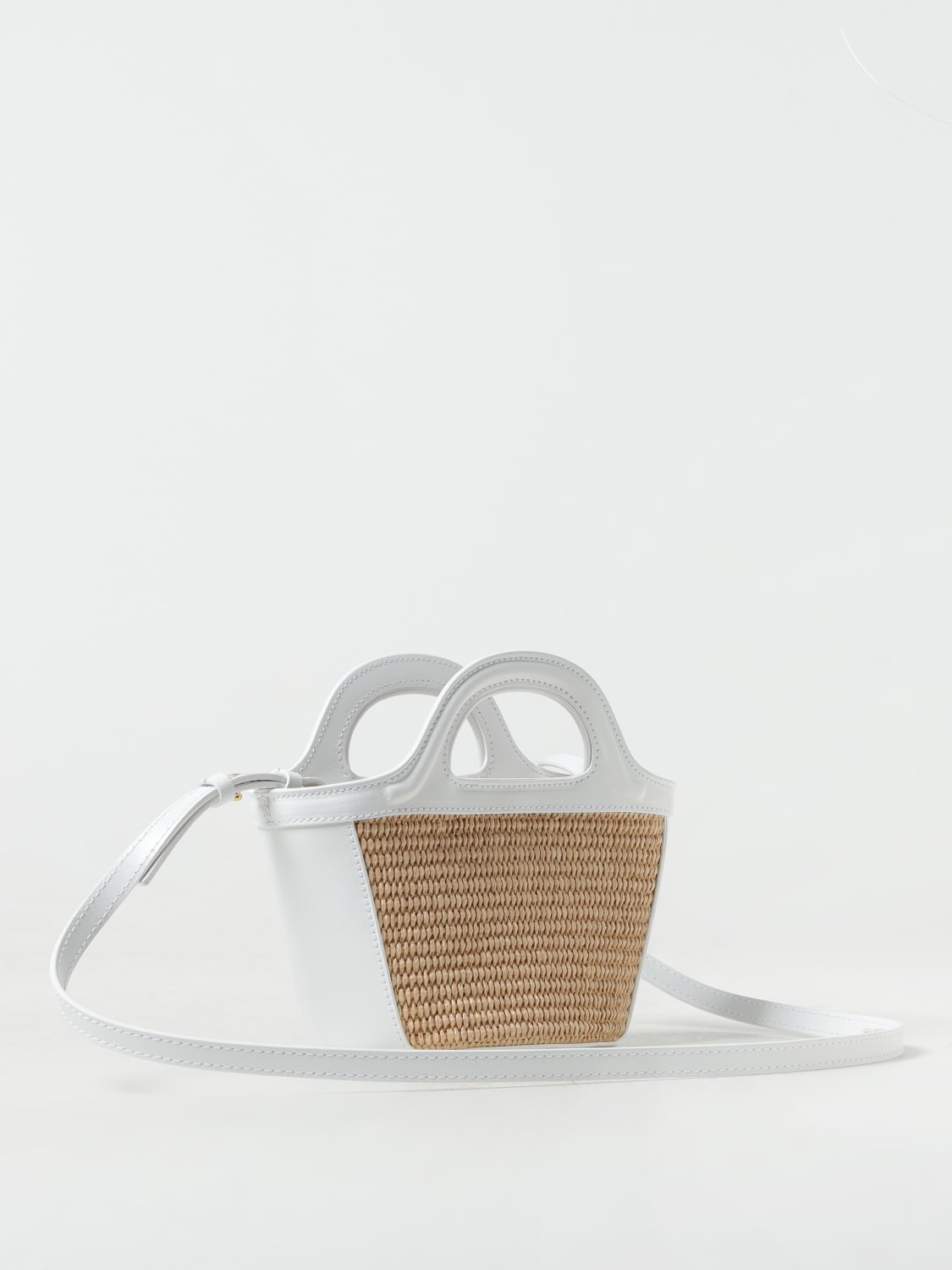 MARNI: Tropicalia bag in leather and woven raffia - White