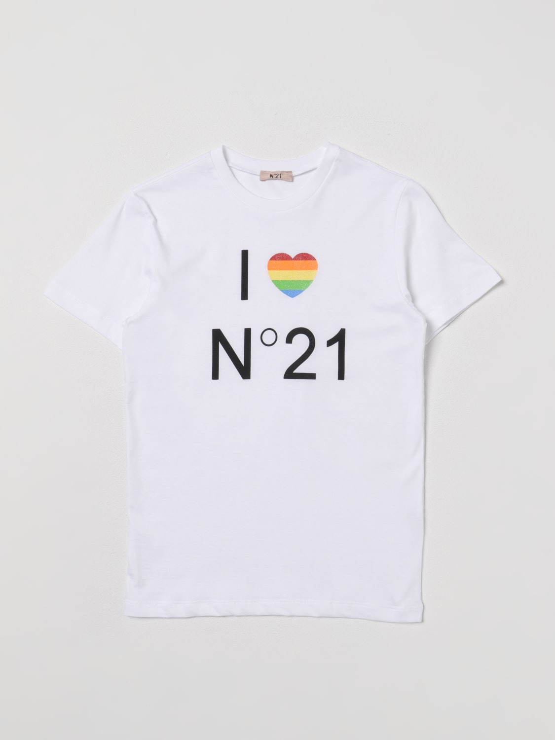 N° 21 T-SHIRT: N° 21 cotton t-shirt with I love N°21 print, White - Img 1