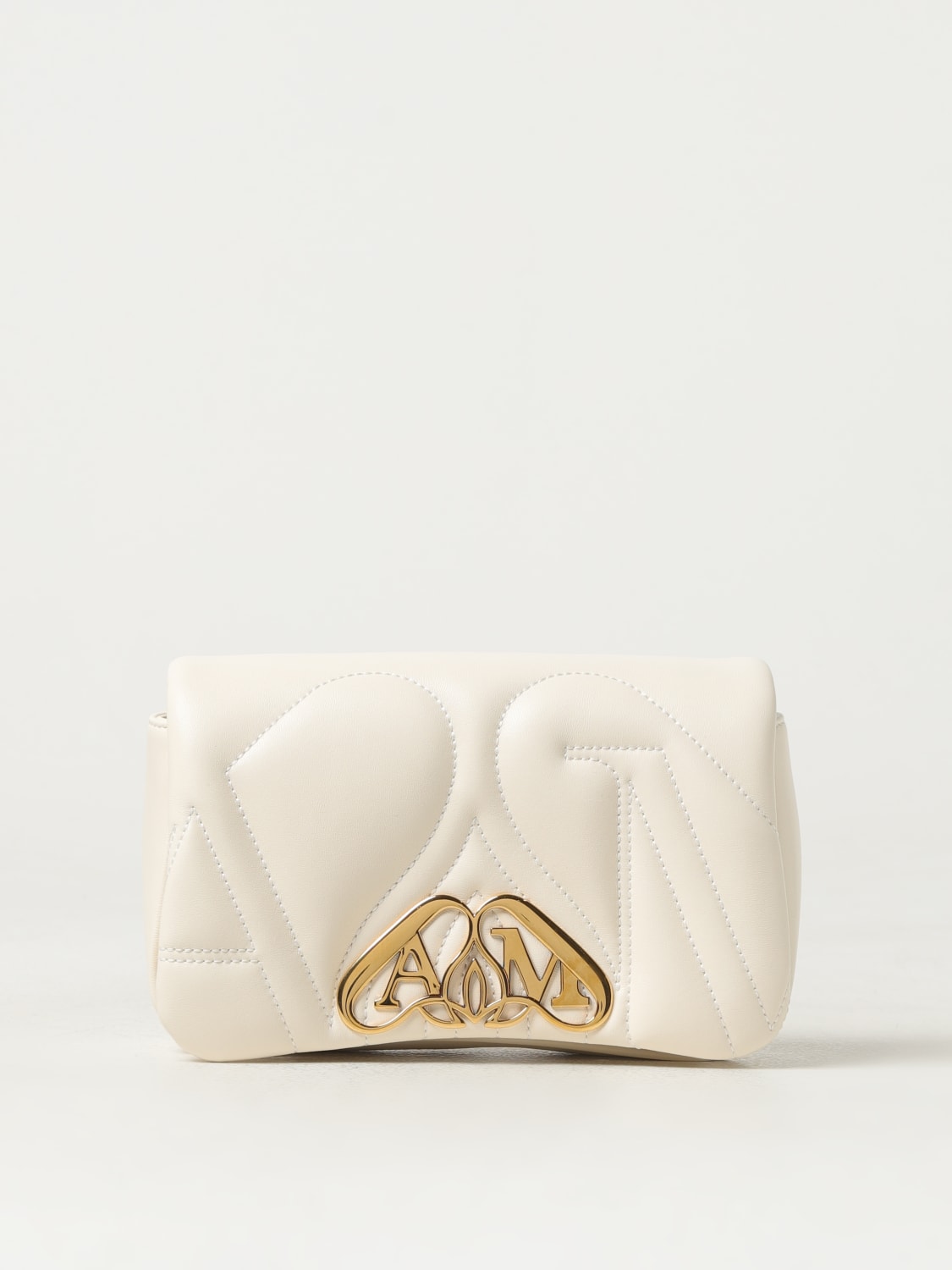 ALEXANDER MCQUEEN MINI BAG: Alexander McQueen Seal clutch in quilted leather, Yellow Cream - Img 1