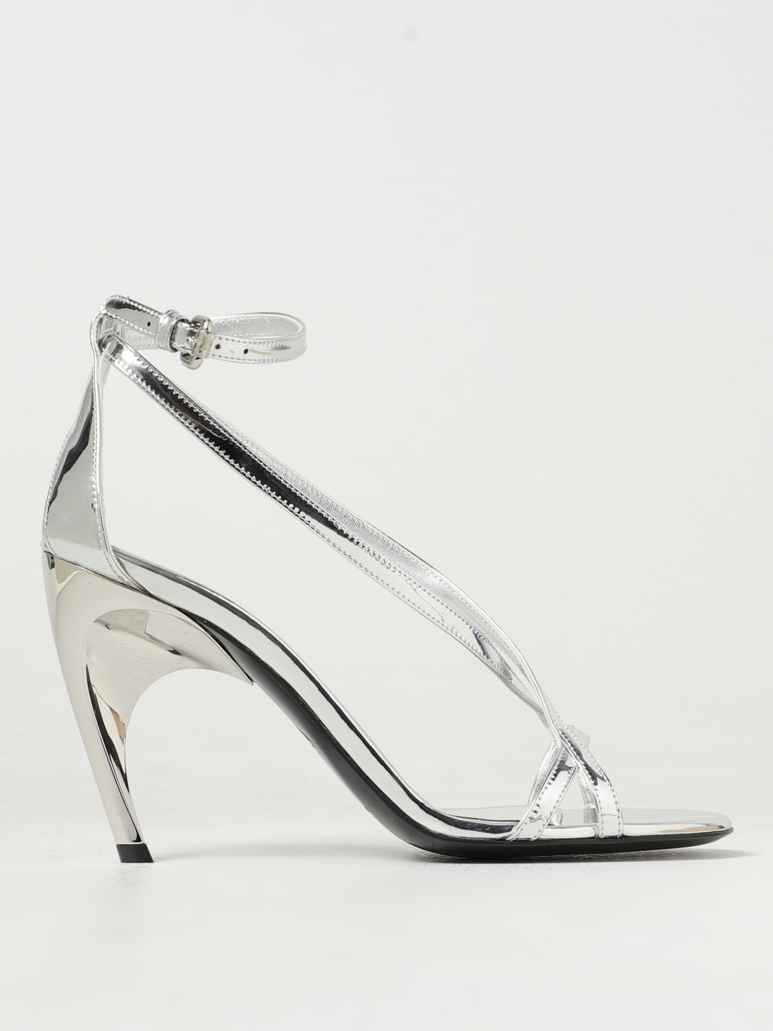 サンダル・ミュール Alexander Mcqueen Sandalo Con Tacco Alexander McQueen Embroidered Double Strap Sandal in Black