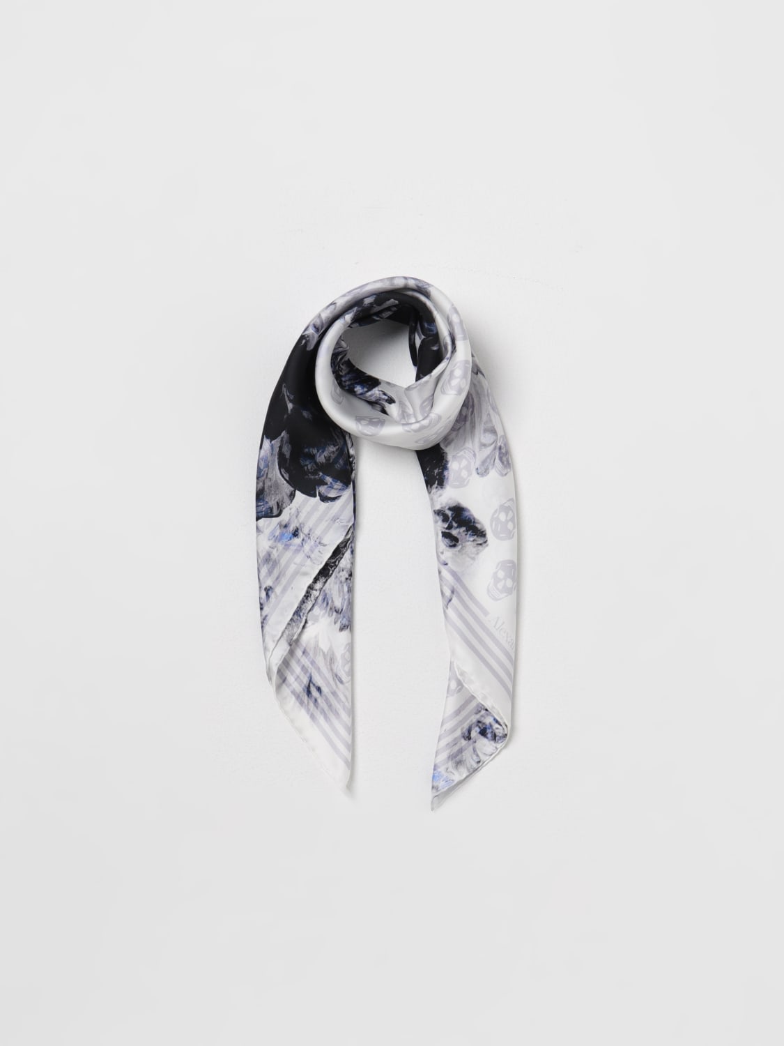 ALEXANDER MCQUEEN NECK SCARF: Alexander McQueen Biker printed silk scarf, Black - Img 2