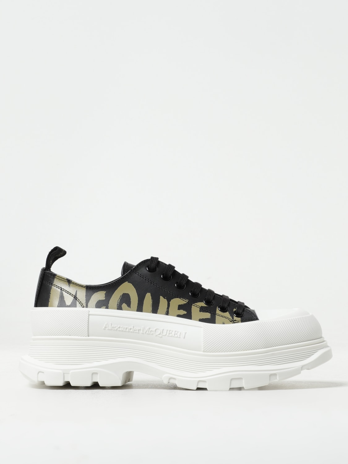 MCQUEEN SNEAKERS: McQueen tread slick graffiti nappa leather sneakers, Black - Img 1