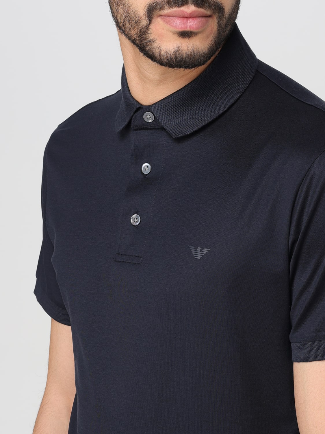 EMPORIO ARMANI POLO: Polo Emporio Armani in lyocell con logo ricamato , Blue - Img 3