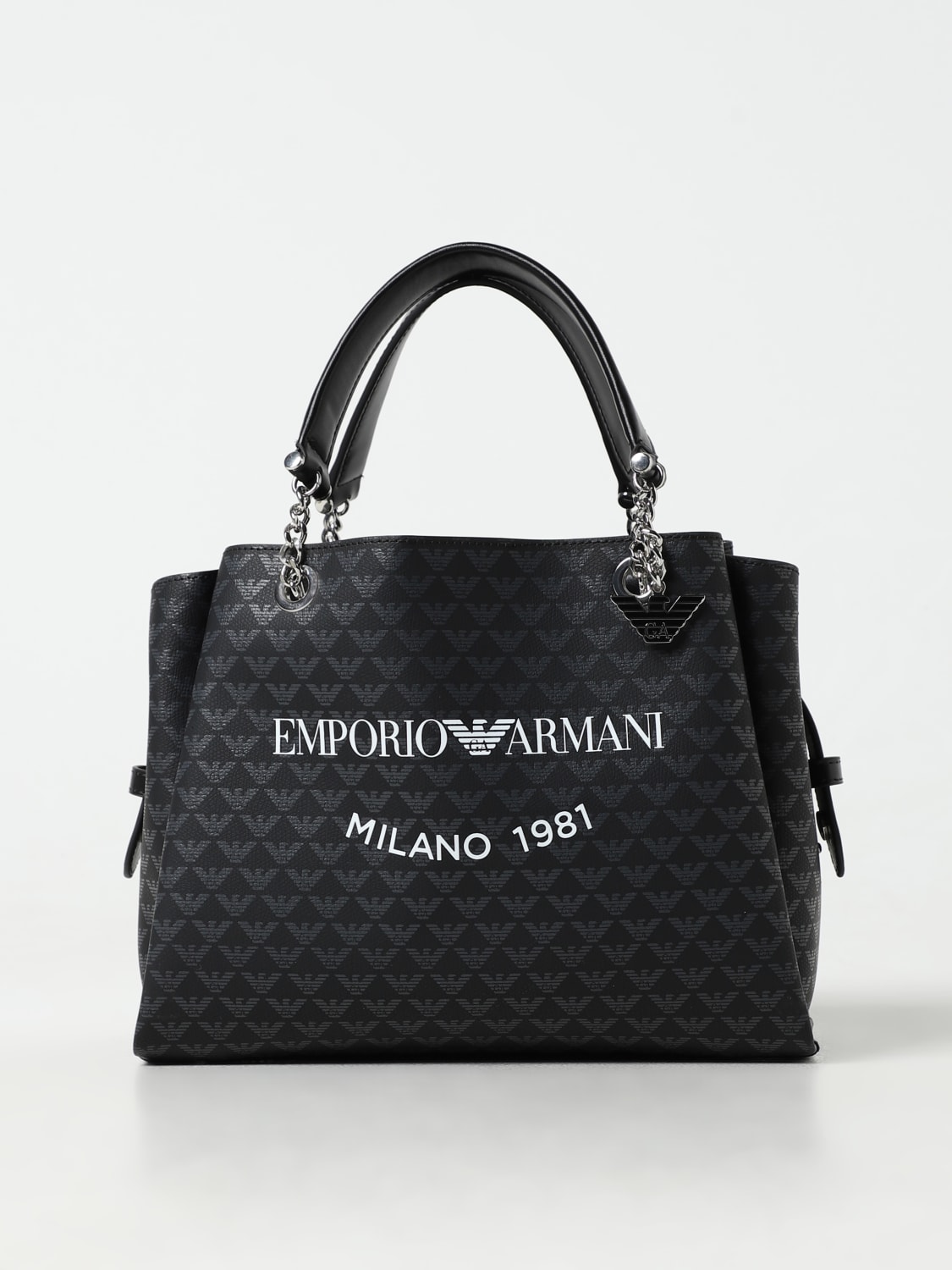 EMPORIO ARMANI Borsa in tessuto spalmato stampato Nero Borsa A Mano Emporio Armani Y3D159YWS0E online su GIGLIO.COM