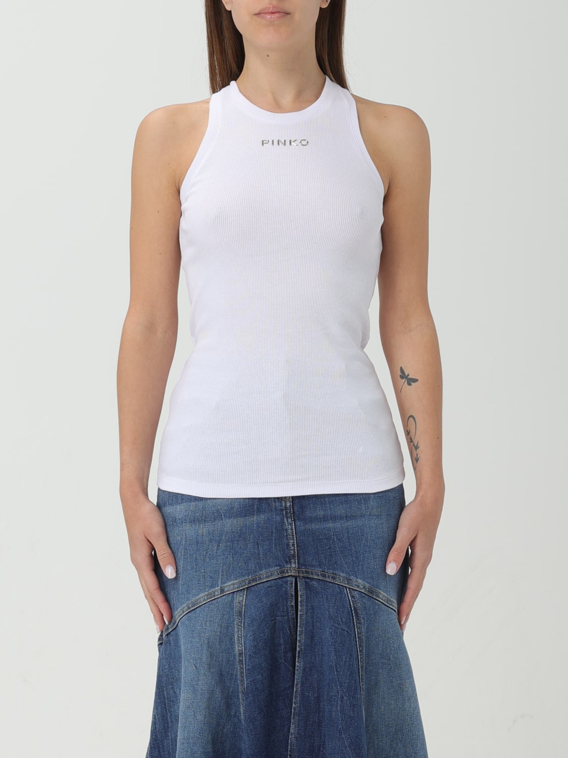 PINKO TOP E BLUSE: Canotta Pinko in cotone stretch , Bianco - Img 1