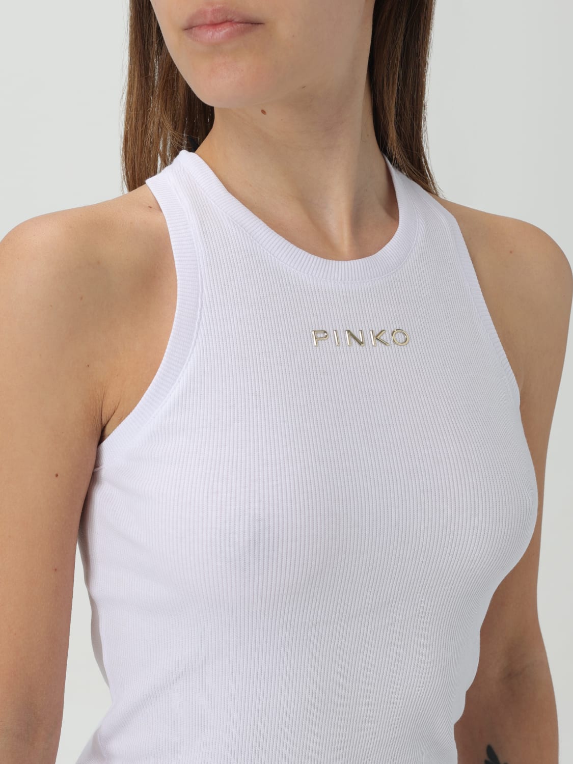 PINKO TOP E BLUSE: Canotta Pinko in cotone stretch , Bianco - Img 4