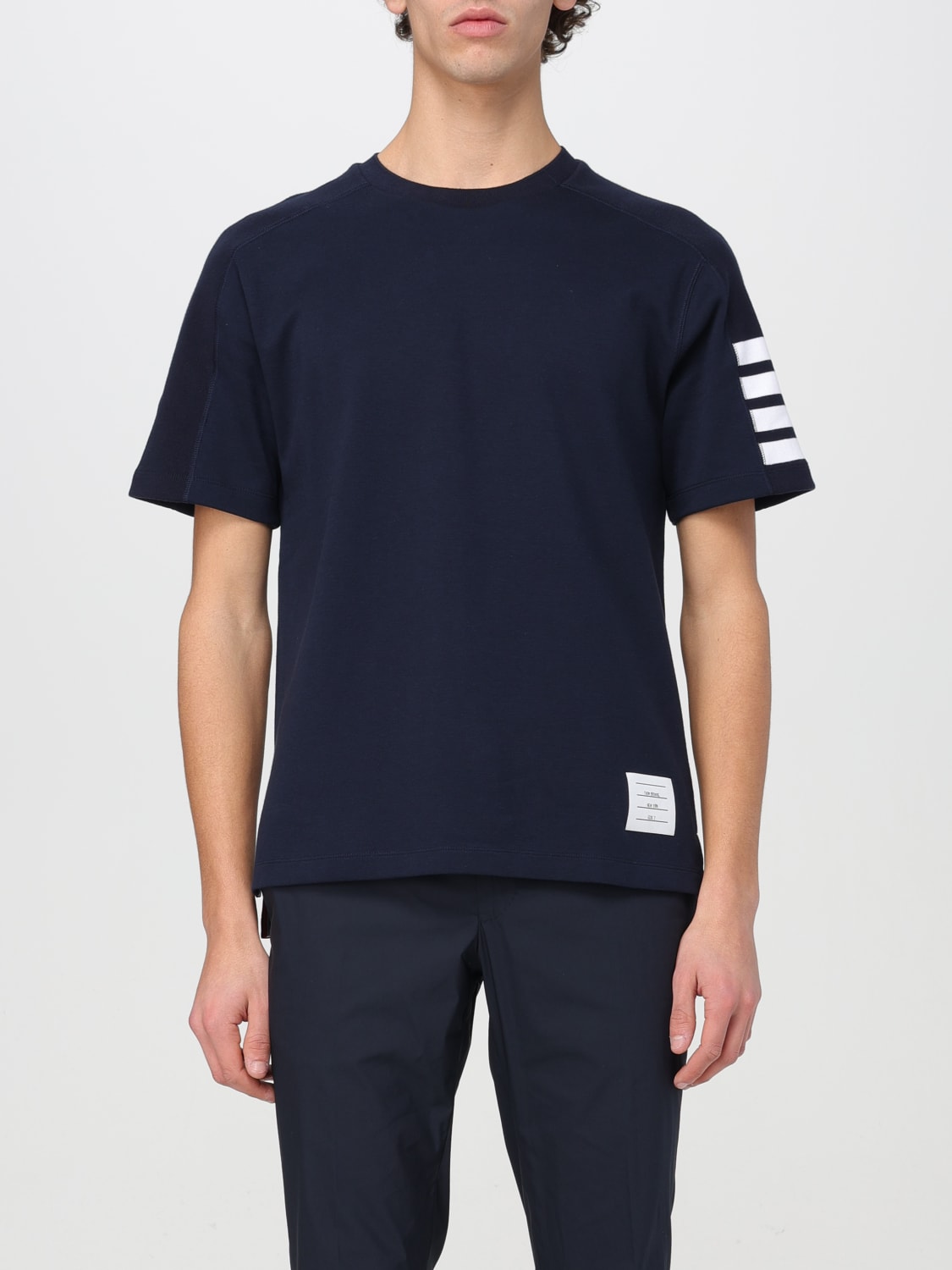 Tシャツ・カットソー THOM BROWNE Men T Shirts MWL403OF0313 Blue Thom Browne contrasting-trim T-shirt | Blue | FARFETCH TH
