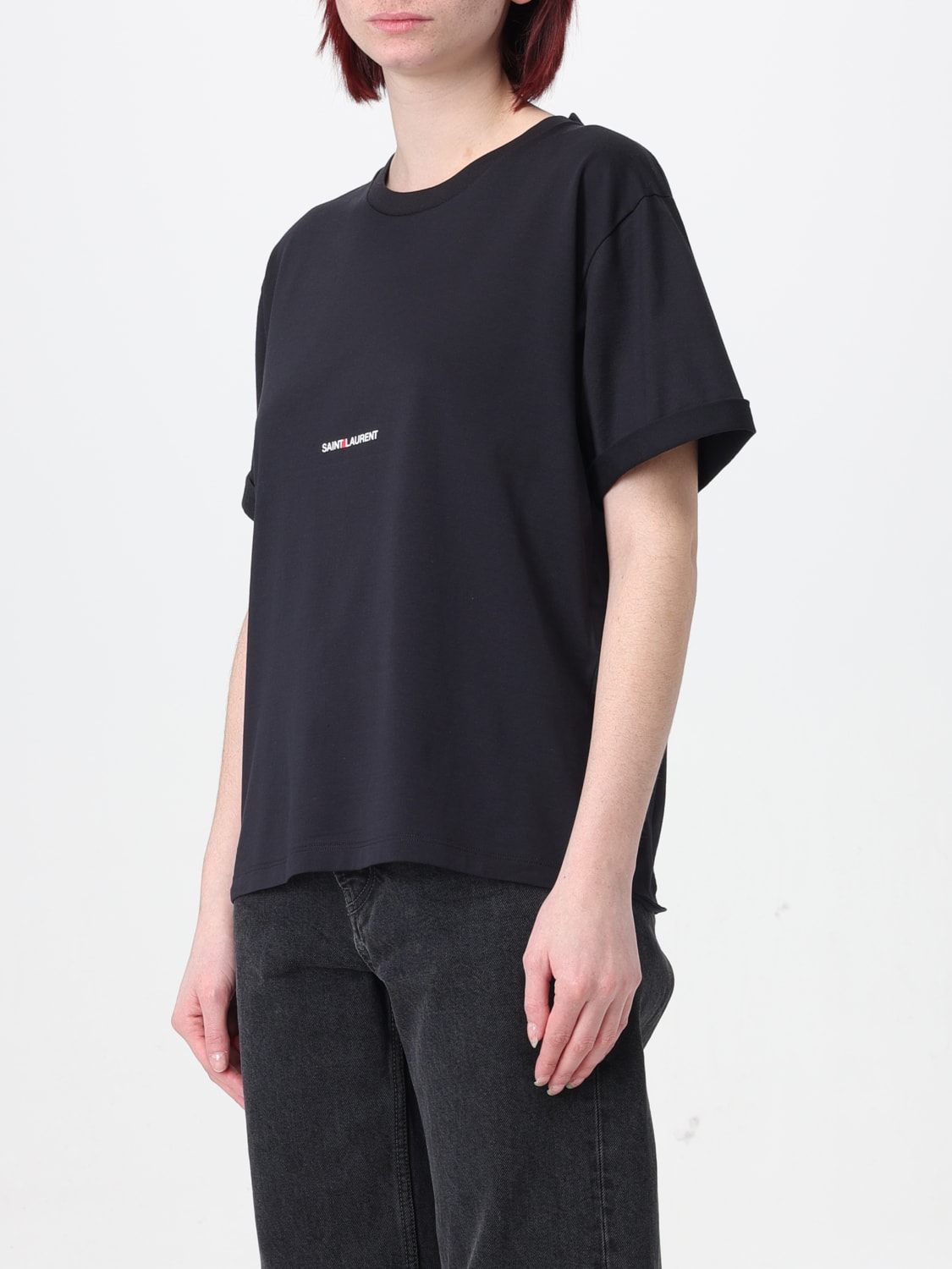 SAINT LAURENT T-SHIRT: T-shirt basic Saint Laurent con logo, Nero - Img 4