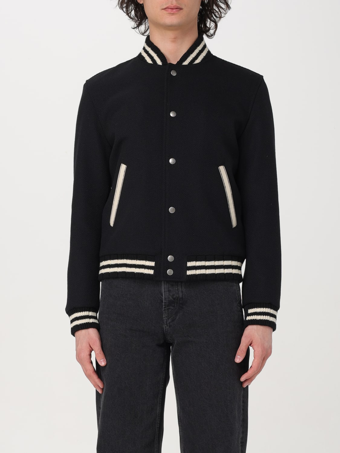 SAINT LAURENT GIACCA: Giacca Teddy in misto lana Saint Laurent, Nero - Img 1