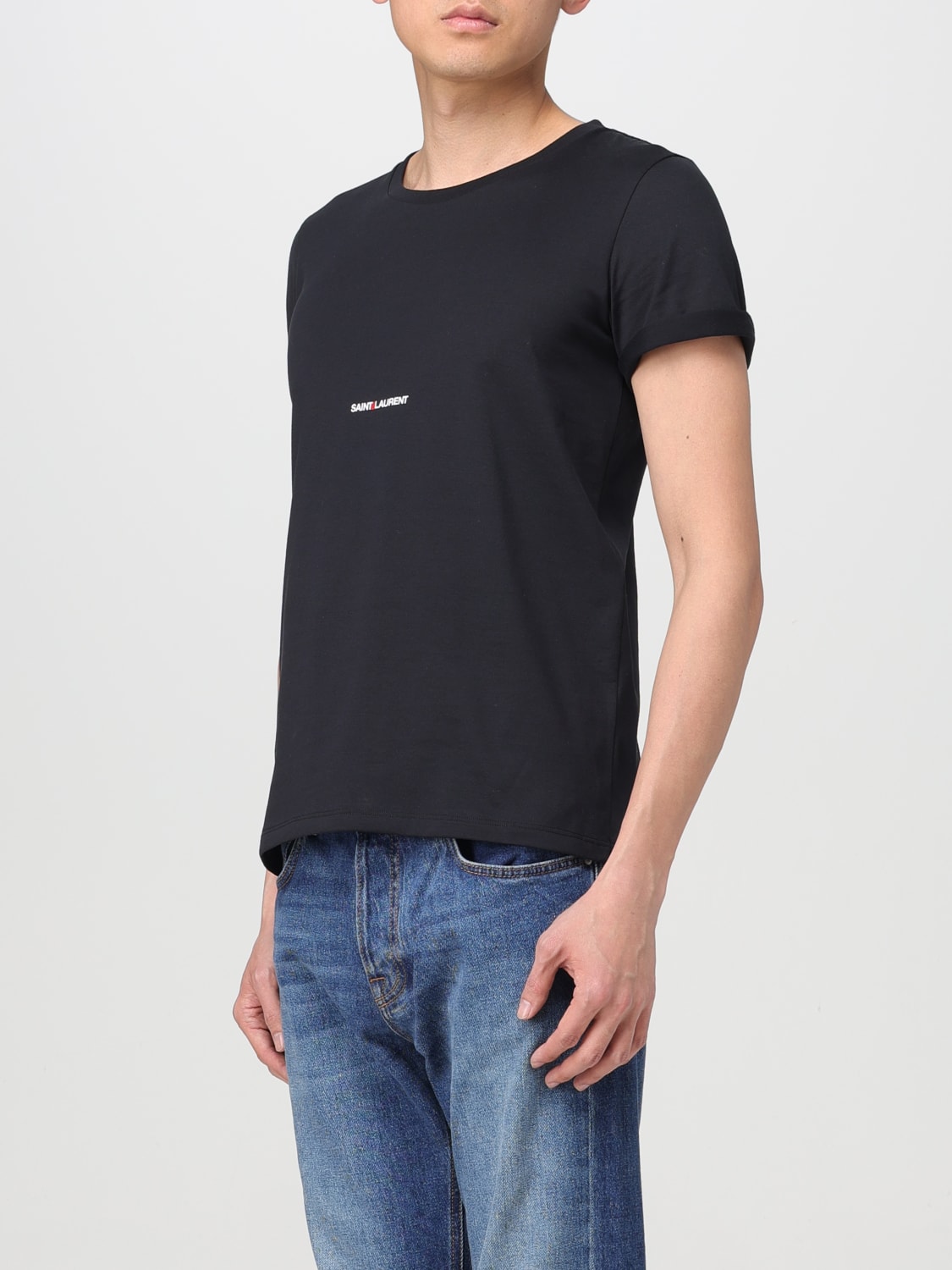 SAINT LAURENT T-SHIRT: T-shirt con mini logo Saint Laurent, Nero - Img 4