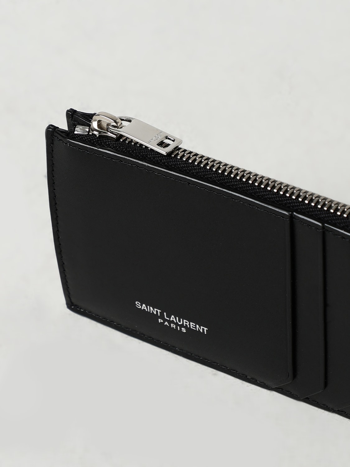 SAINT LAURENT PORTAFOGLIO: Portacarte di credito Saint Laurent in pelle con zip, Nero - Img 3