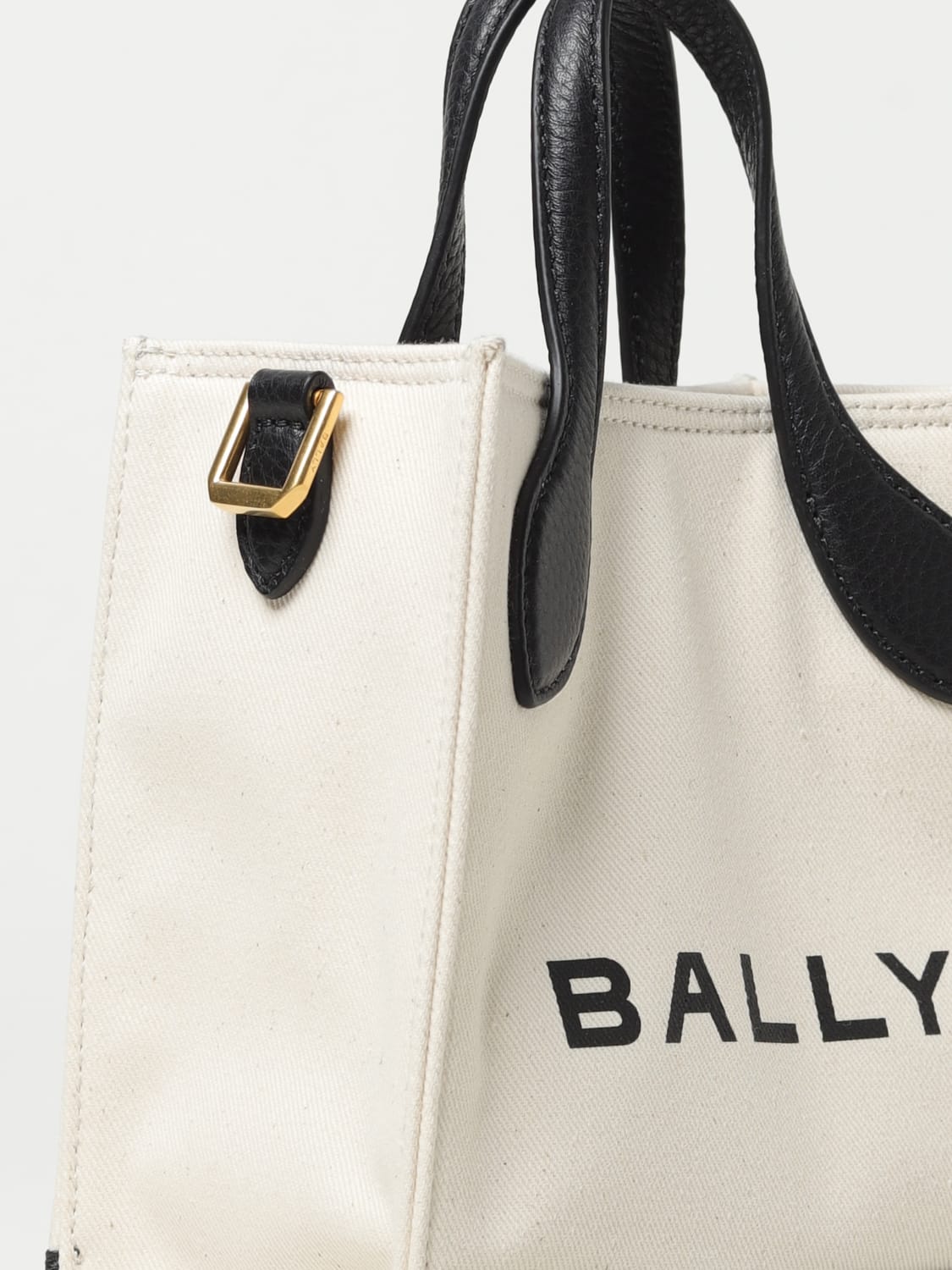 BALLY BORSA MINI: Borsa Bally in cotone e pelle a grana , Naturale - Img 3