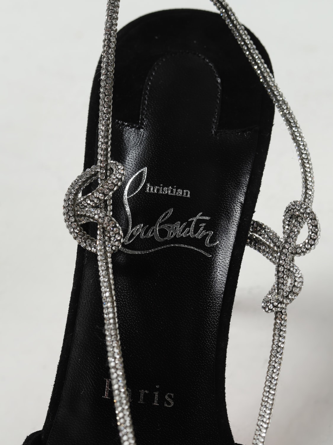 CHRISTIAN LOUBOUTIN HIGH HEEL SHOES: Christian Louboutin mules in suede with rhinestones, Black - Img 4