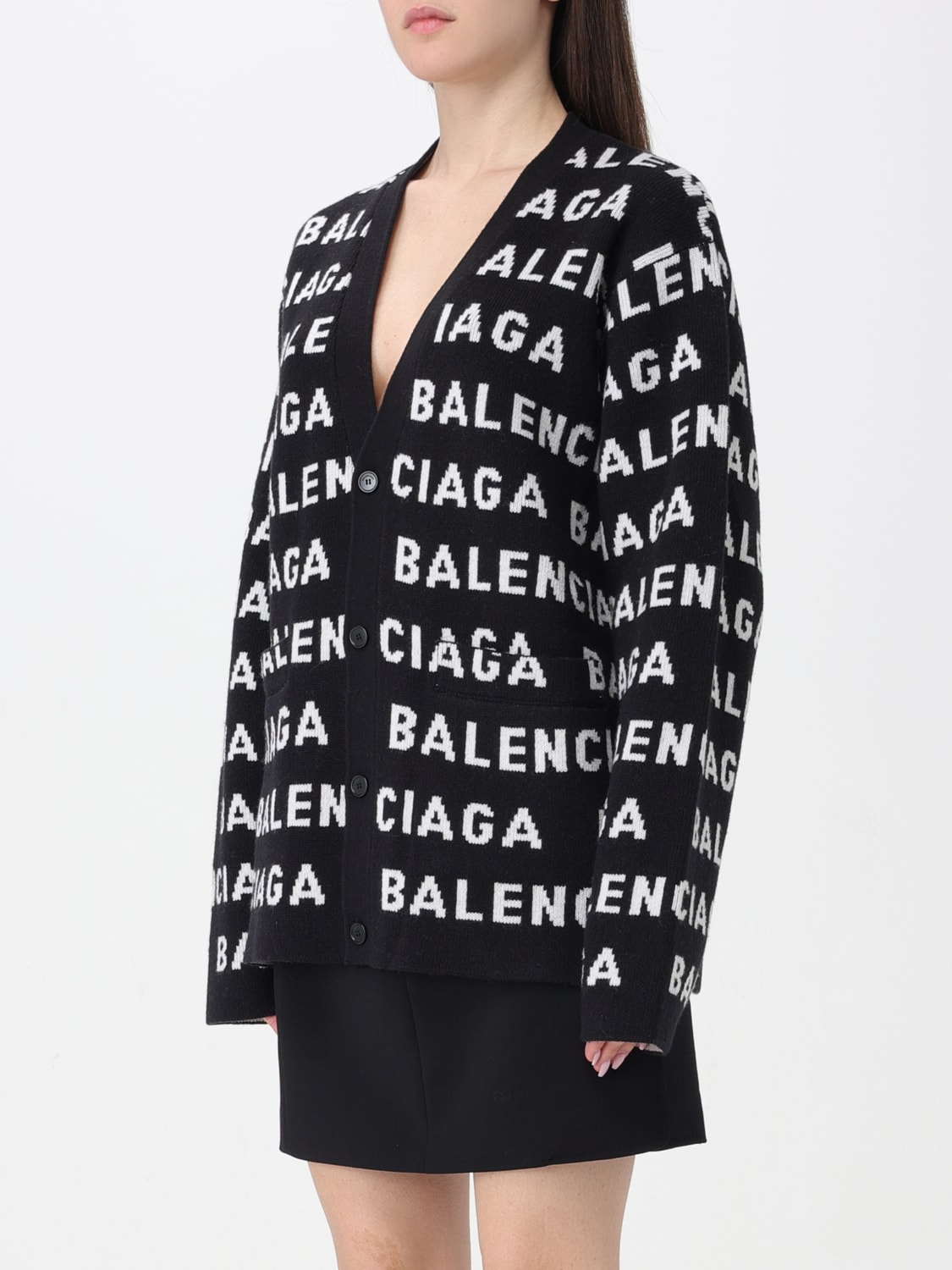 BALENCIAGA CARDIGAN: Cardigan con logo all-over Balenciaga, Nero - Img 4