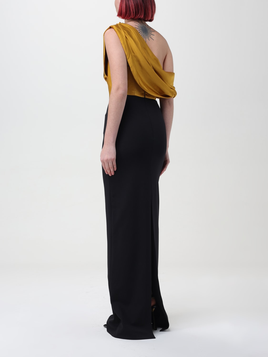 SOLACE LONDON DRESS: Solace London Kara dress with draped panel, Gold - Img 2