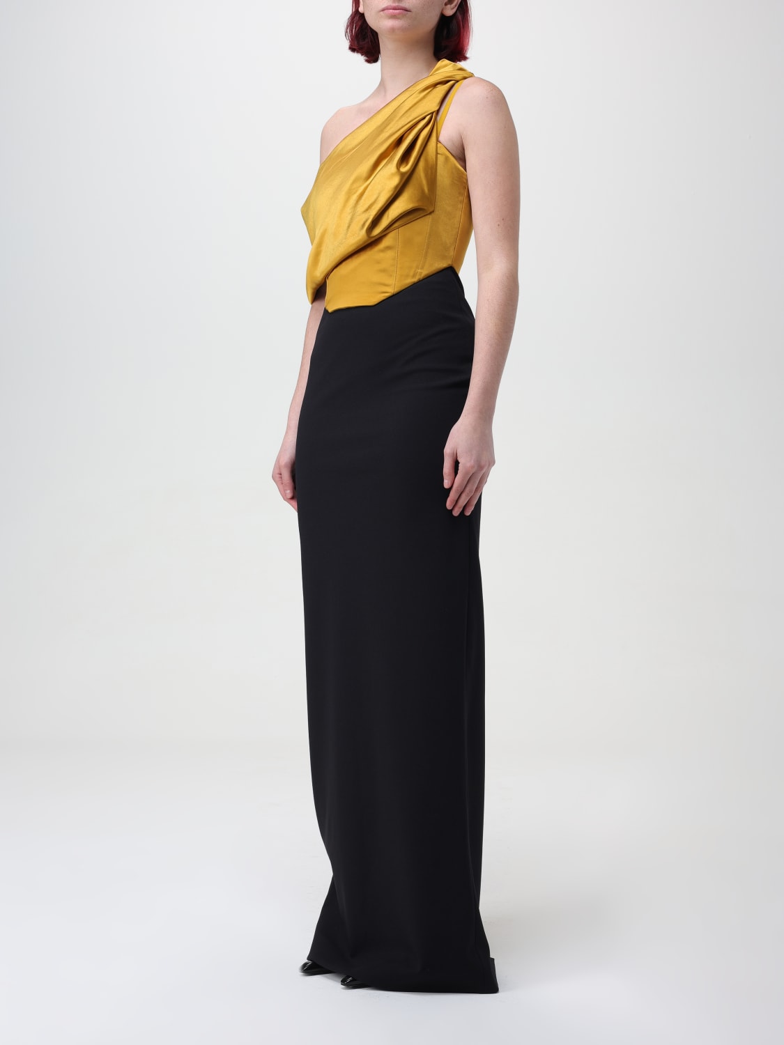 SOLACE LONDON DRESS: Solace London Kara dress with draped panel, Gold - Img 3