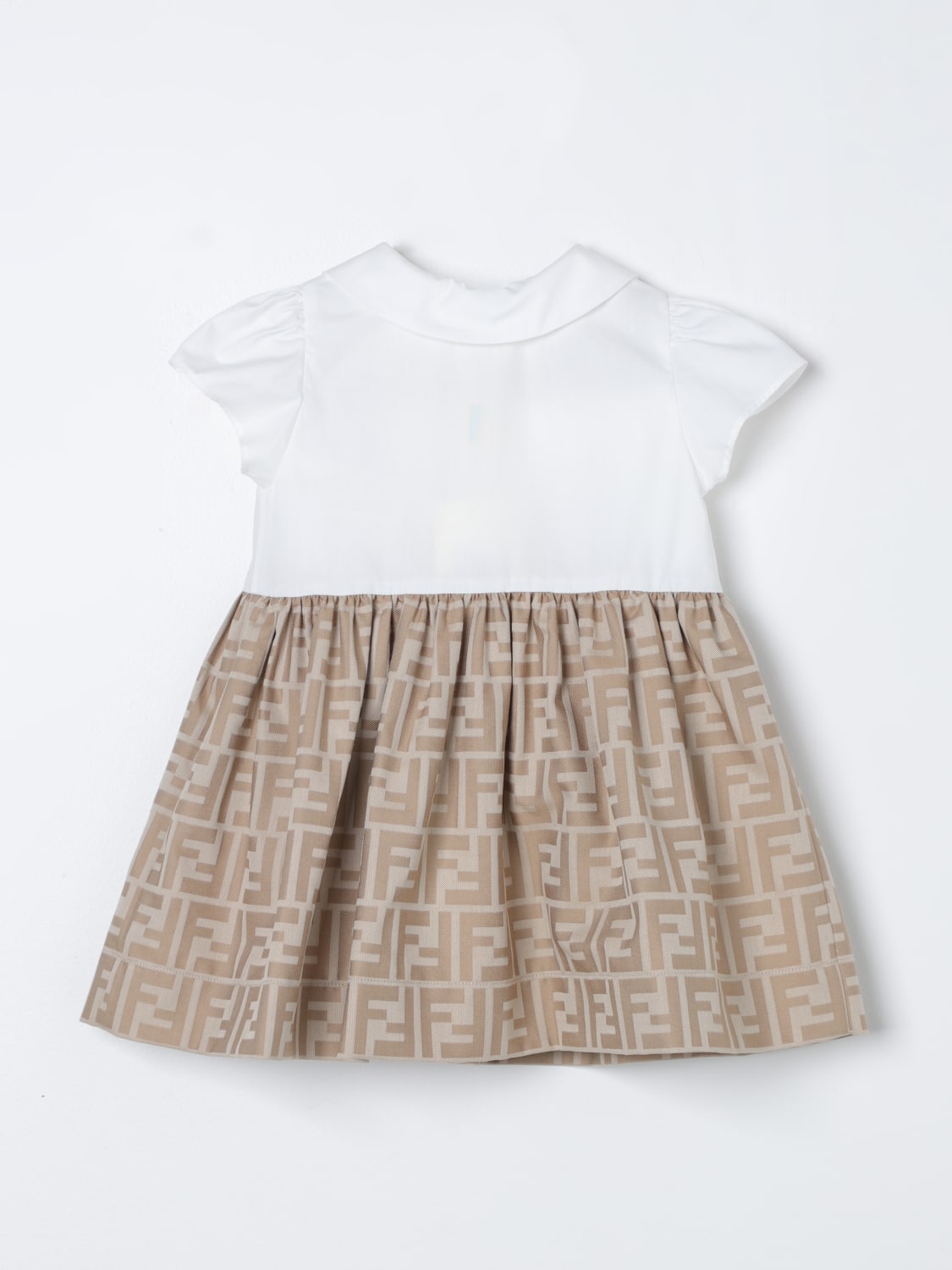 FENDI ABITO: Abito Fendi Kids in cotone con stampa logo, Beige - Img 2