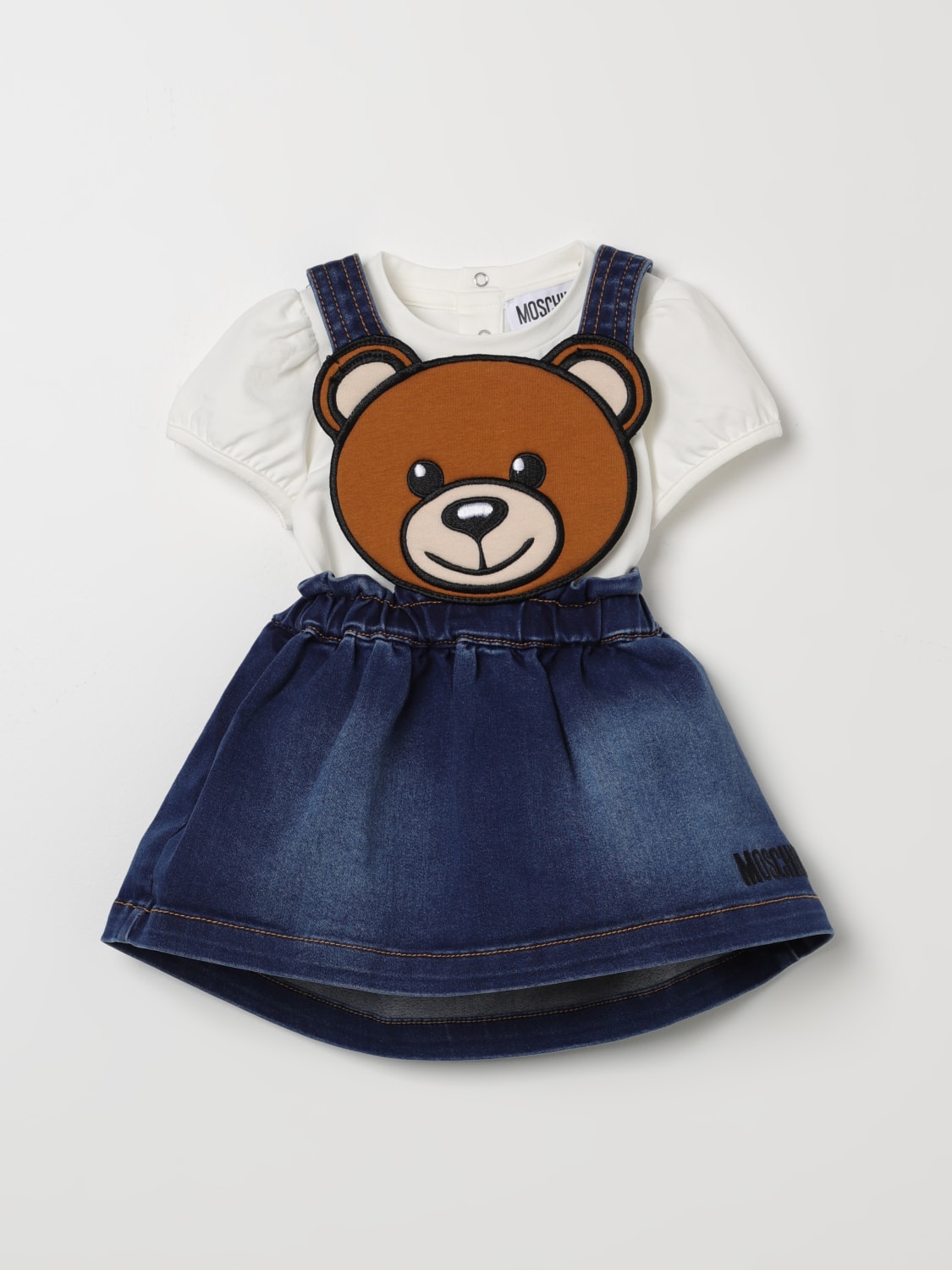 Moschino Kids Teddy Bear dungaree dress set - Blue