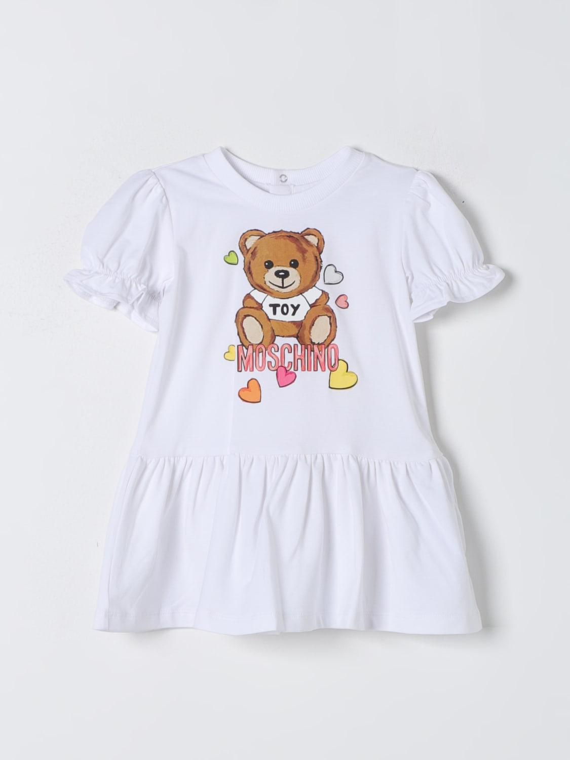 Moschino Kids Teddy Bear-print cotton romper - White