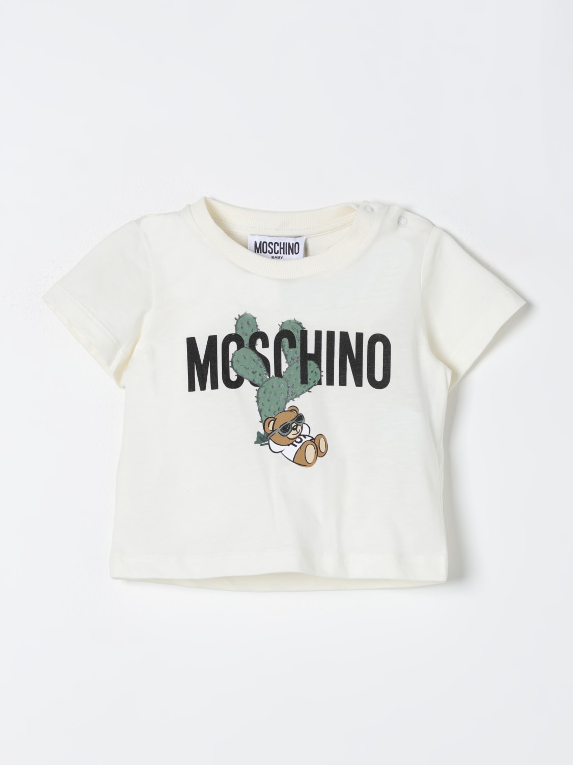 MOSCHINO T-SHIRT: T-shirt crop Moschino Baby con Teddy deserto, Latte - Img 1