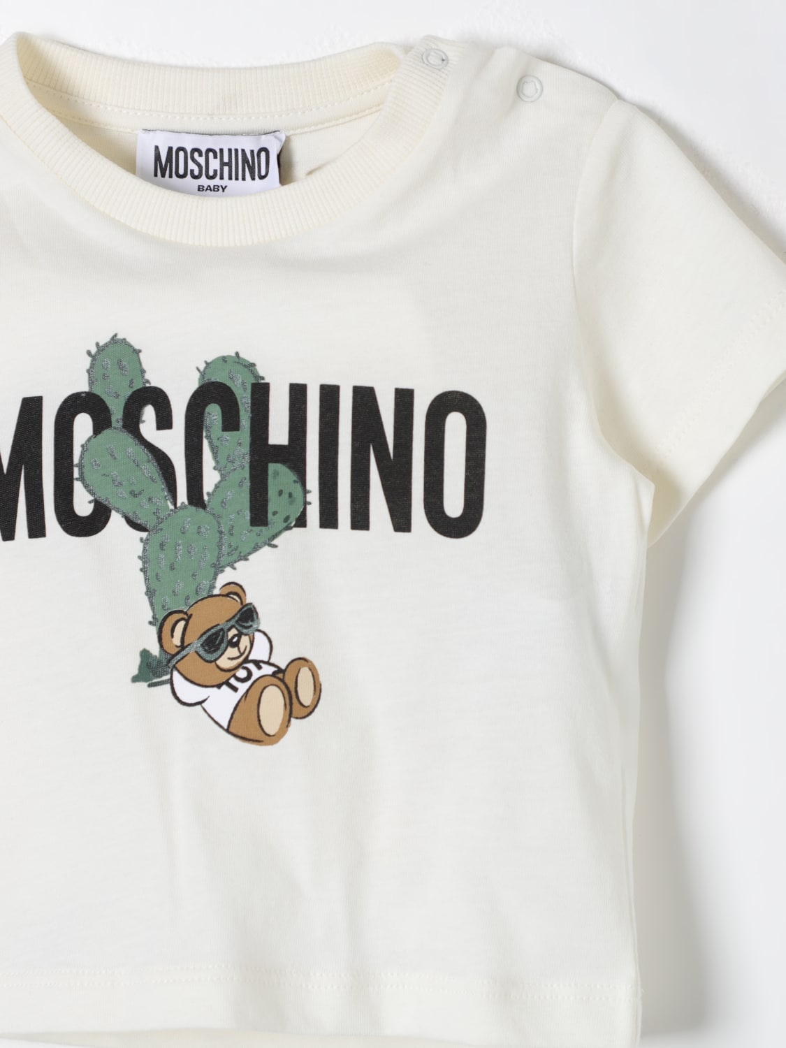 MOSCHINO T-SHIRT: T-shirt crop Moschino Baby con Teddy deserto, Latte - Img 3