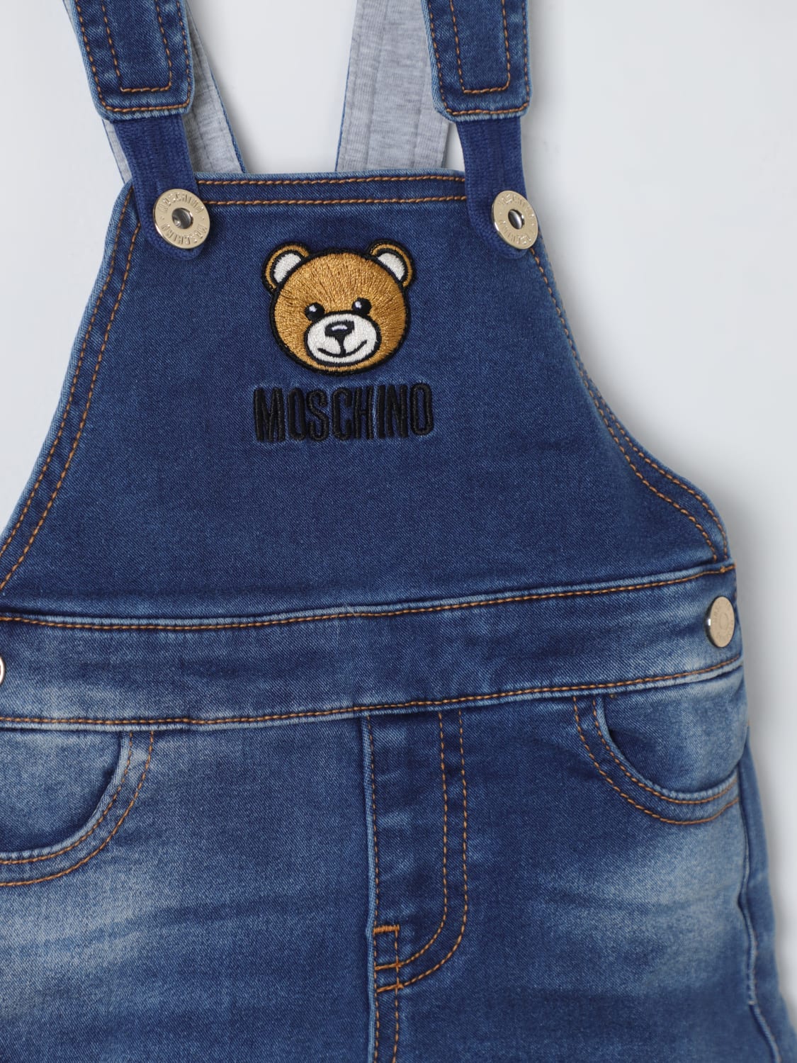 MOSCHINO TRACKSUITS: Moschino Baby denim overalls, Denim - Img 3