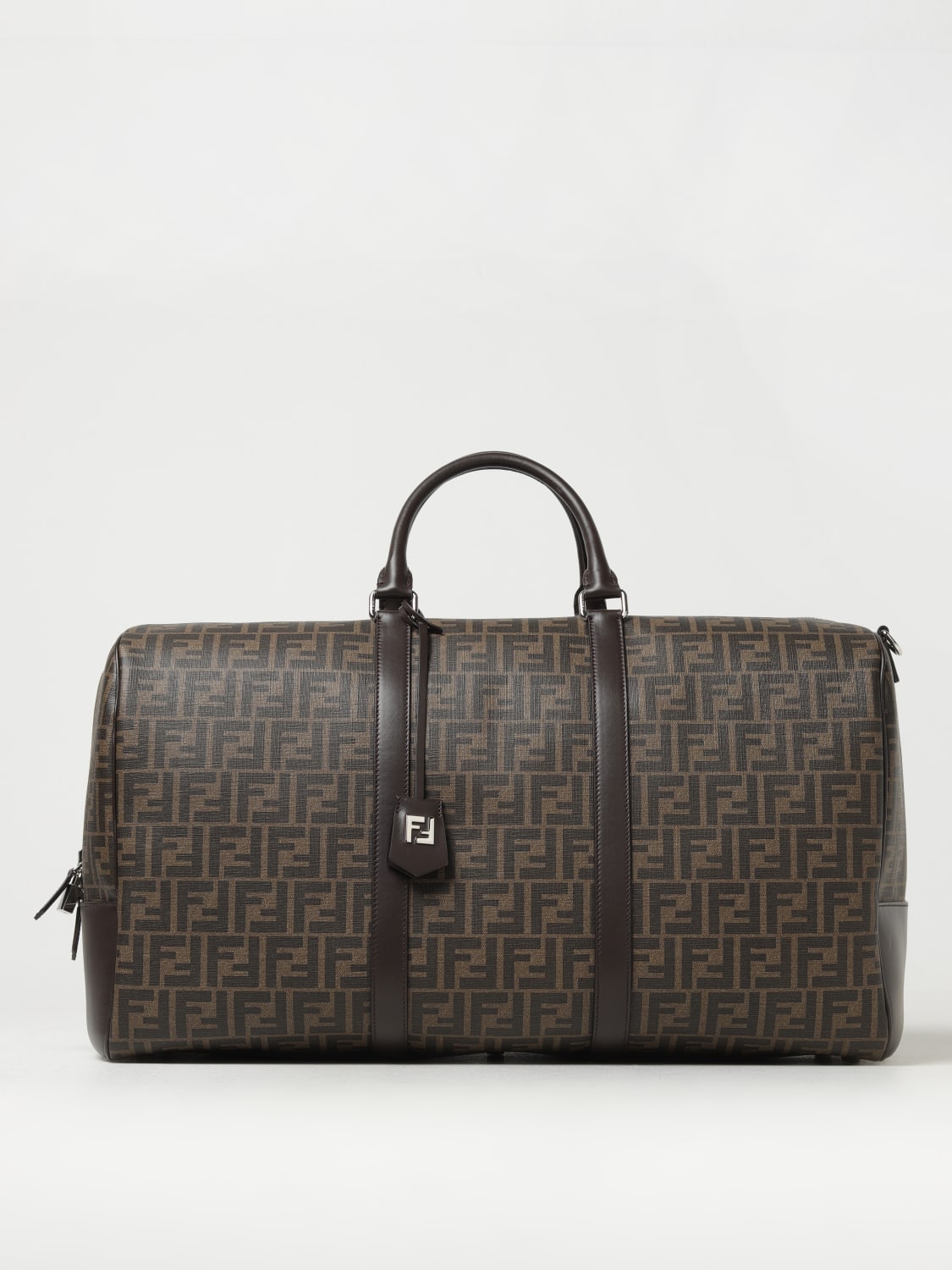 FENDI TRAVEL BAG: Fendi Duffle bag in coated cotton with FF monogram all-over, Tobacco - Img 1