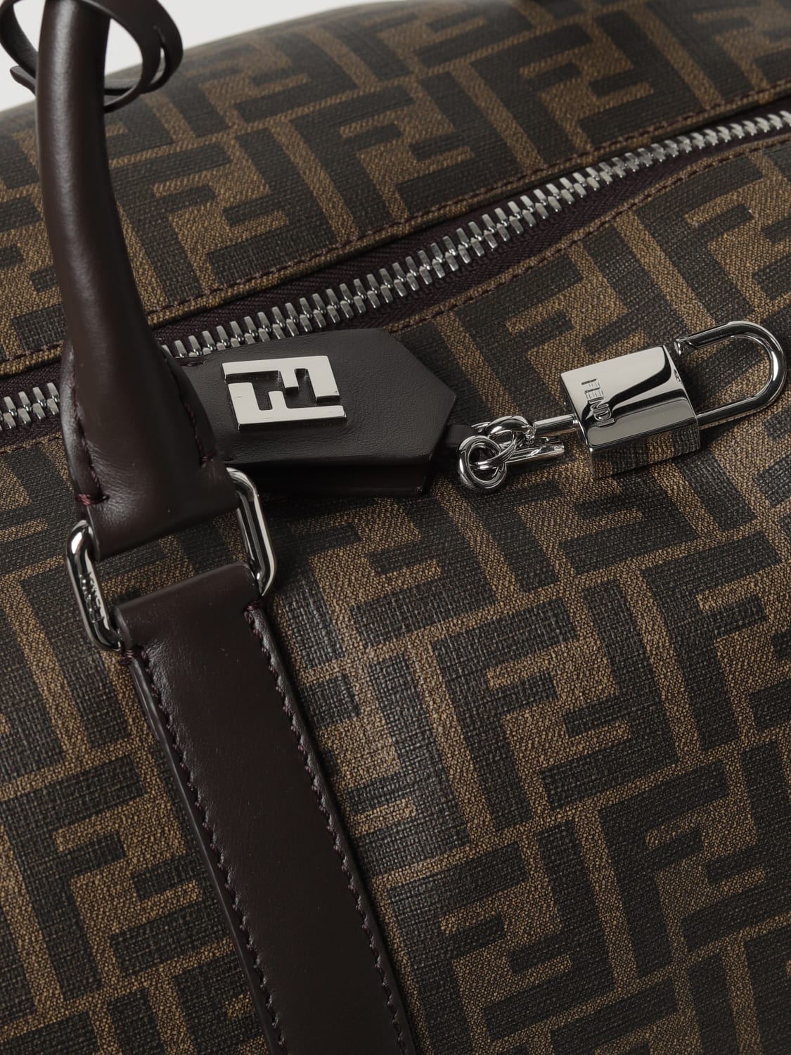 FENDI TRAVEL BAG: Fendi Duffle bag in coated cotton with FF monogram all-over, Tobacco - Img 3