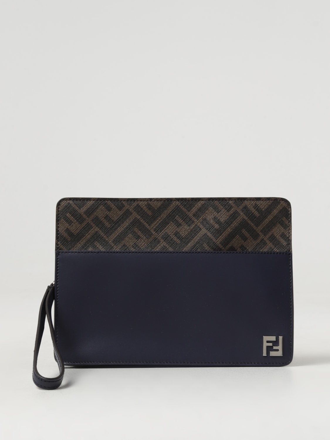 Giglio Clutch Standing FF Fendi in tessuto spalmato e pelle