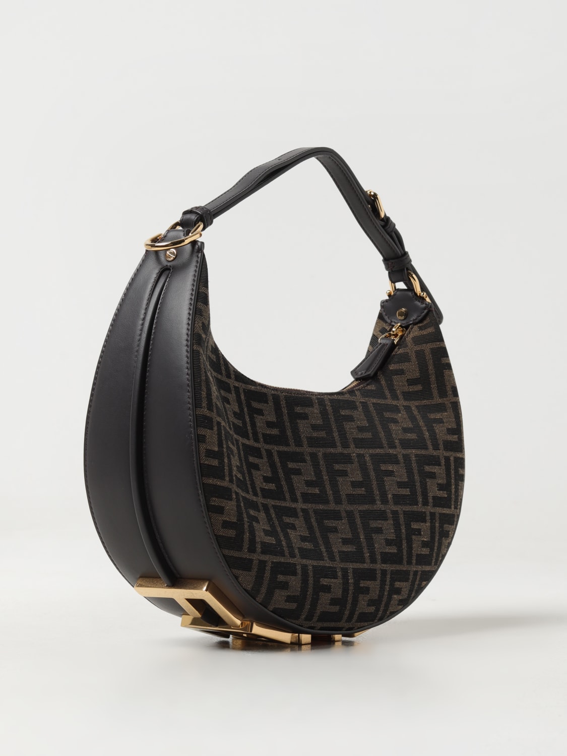 FENDI BORSA A SPALLA: Borsa Fendigraphy Fendi in cotone jacquard e pelle , Tabacco - Img 3