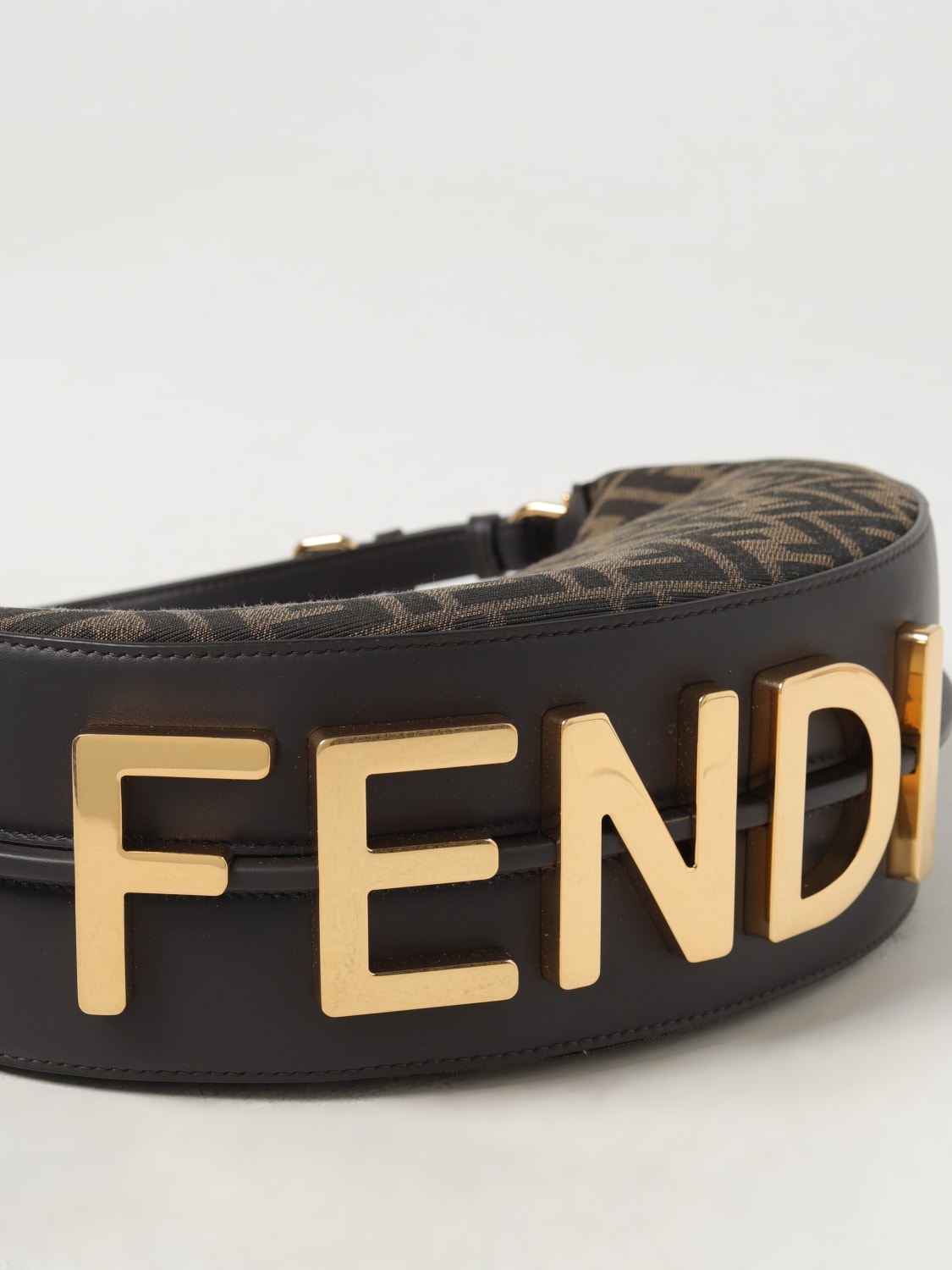 FENDI BORSA A SPALLA: Borsa Fendigraphy Fendi in cotone jacquard e pelle , Tabacco - Img 4