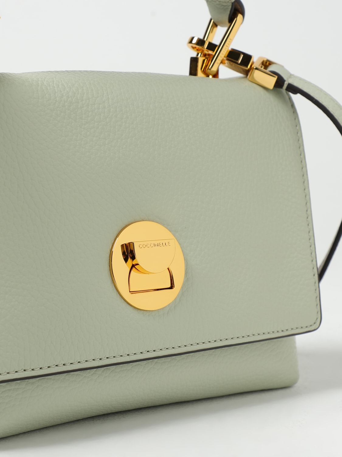 COCCINELLE: Liya bag in grained leather with shoulder strap - Mint |  Coccinelle shoulder bag E1MD0584001 online at GIGLIO.COM