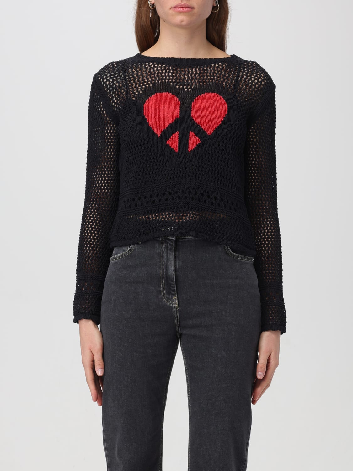 MOSCHINO JEANS MAGLIA: Maglia in misto cotone a rete Moschino Jeans, Nero - Img 1