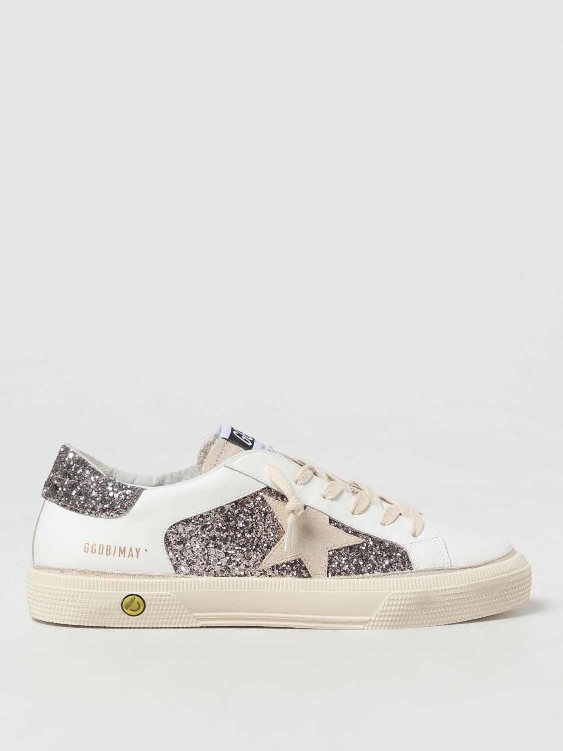 GOLDEN GOOSE SNEAKERS: Sneakers May Golden Goose in pelle con glitter, Bianco - Img 1