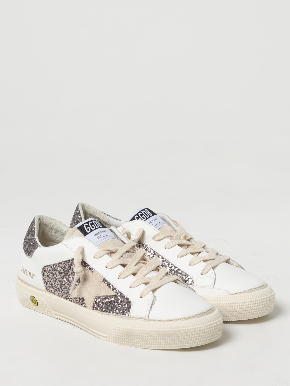 GOLDEN GOOSE SNEAKERS: Sneakers May Golden Goose in pelle con glitter, Bianco - Img 2