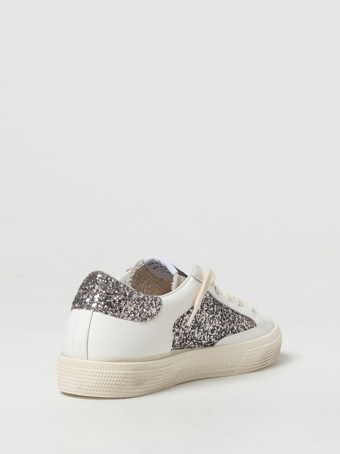 GOLDEN GOOSE SNEAKERS: Sneakers May Golden Goose in pelle con glitter, Bianco - Img 3