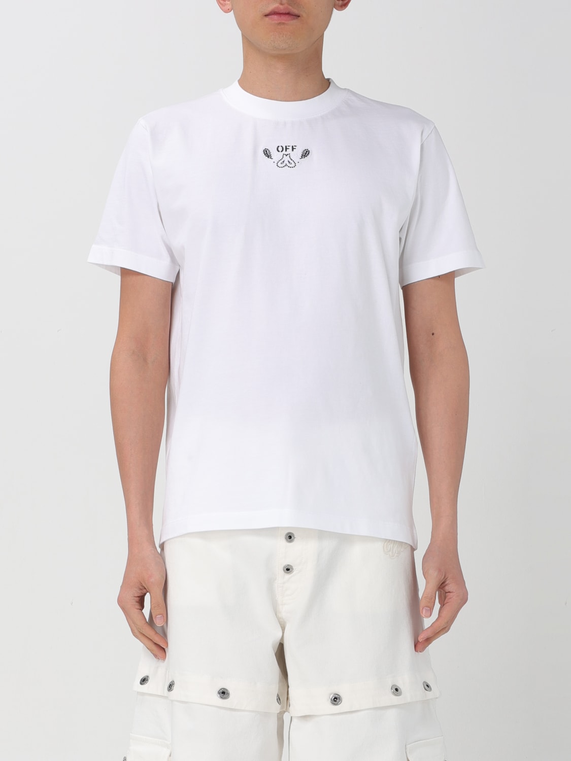 Giglio T-shirt Off-White in cotone con ricami