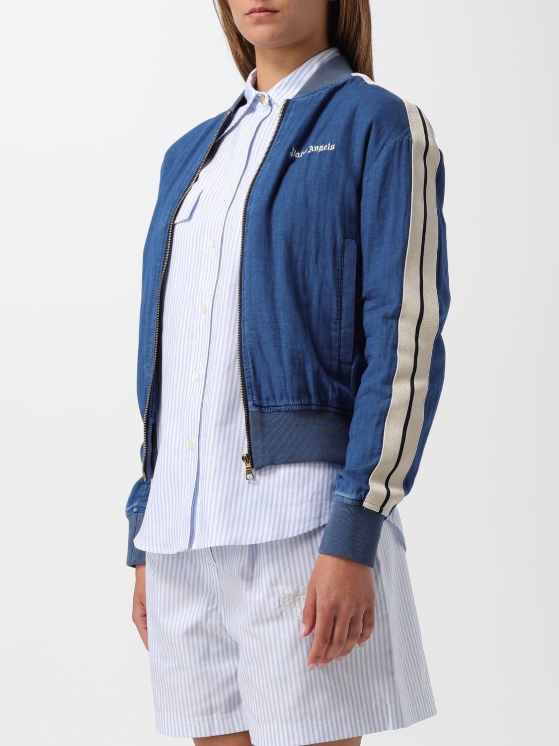 PALM ANGELS JACKET: Palm Angels women's bomber jacket, Blue - Img 4