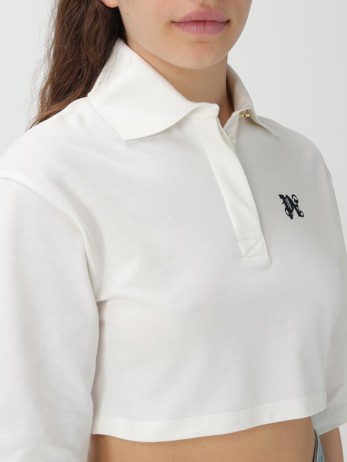 PALM ANGELS POLO: Polo Palm Angels in tessuto con monogram , Bianco - Img 5