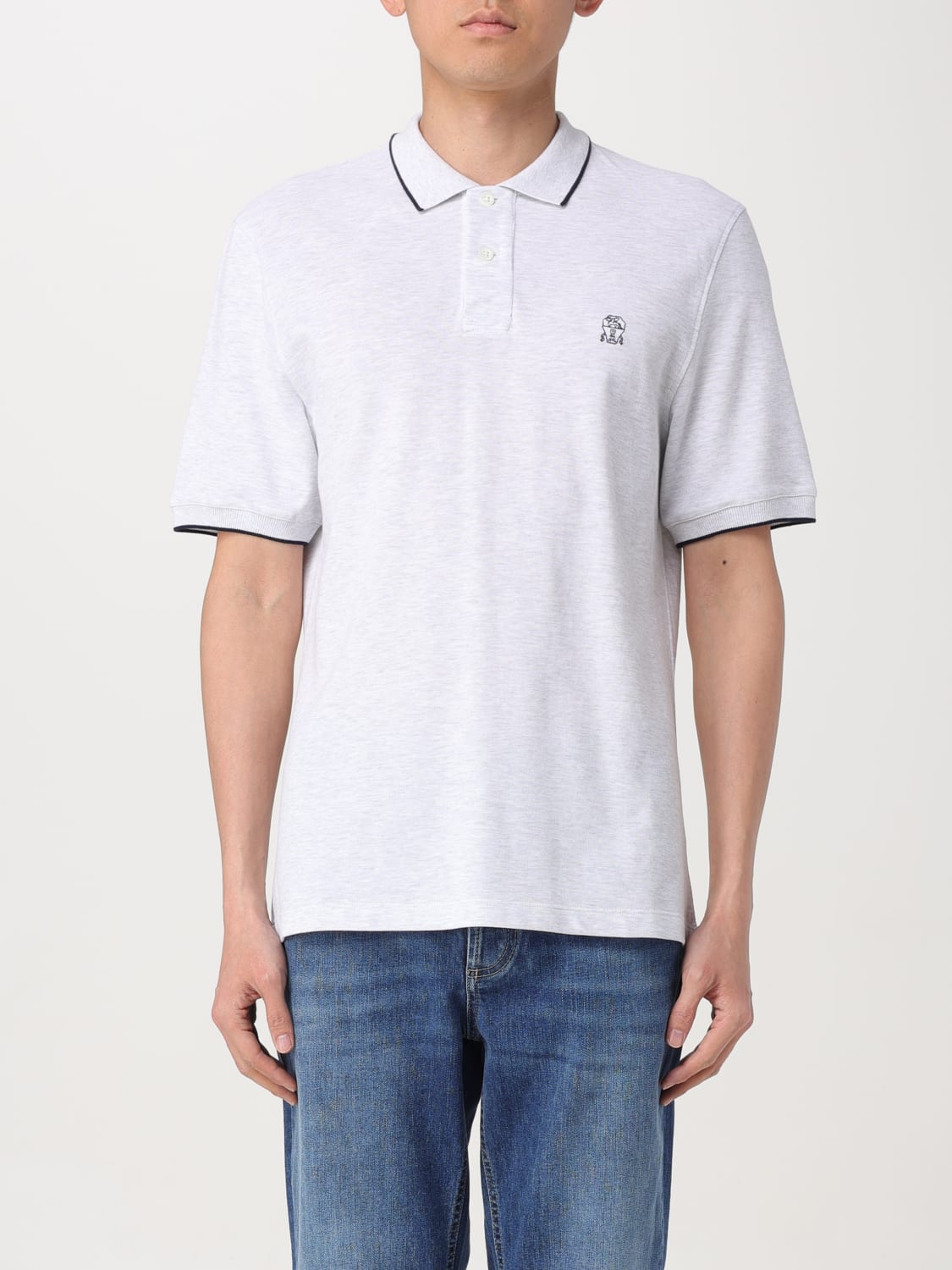 Tシャツ・カットソー BRUNELLO CUCINELLI Logo pique polo shirt (ME8549779G CC984) Piqué polo shirt for Man in Off-White | Brunello Cucinelli