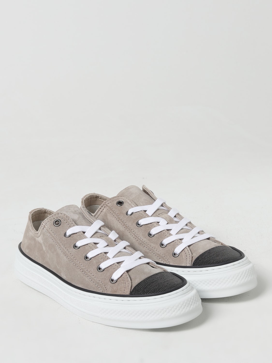 BRUNELLO CUCINELLI SNEAKERS: Sneakers Brunello Cucinelli in pelle scamosciata e monile nickel-free , Beige - Img 2