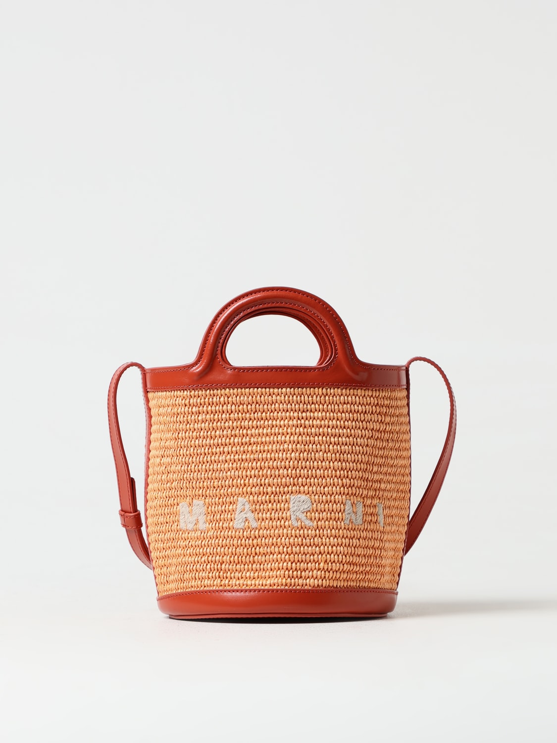 MARNI BORSA MINI: Borsa Tropicalia Marni in pelle e rafia , Arancione - Img 1