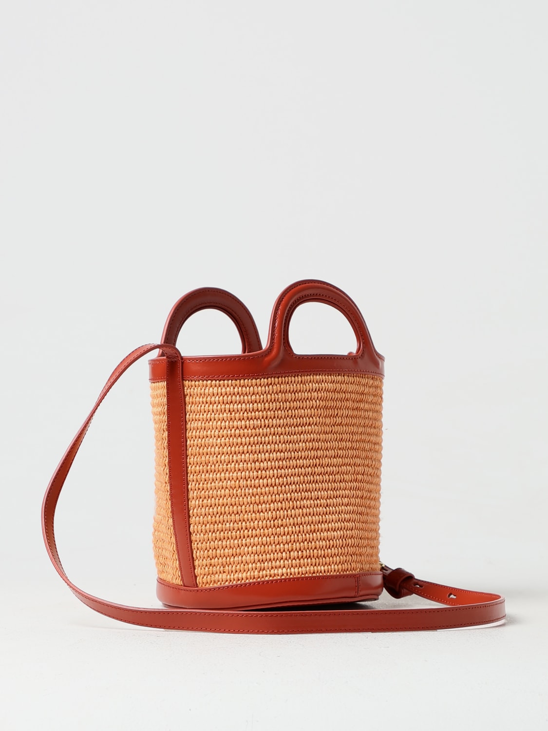 MARNI BORSA MINI: Borsa Tropicalia Marni in pelle e rafia , Arancione - Img 3