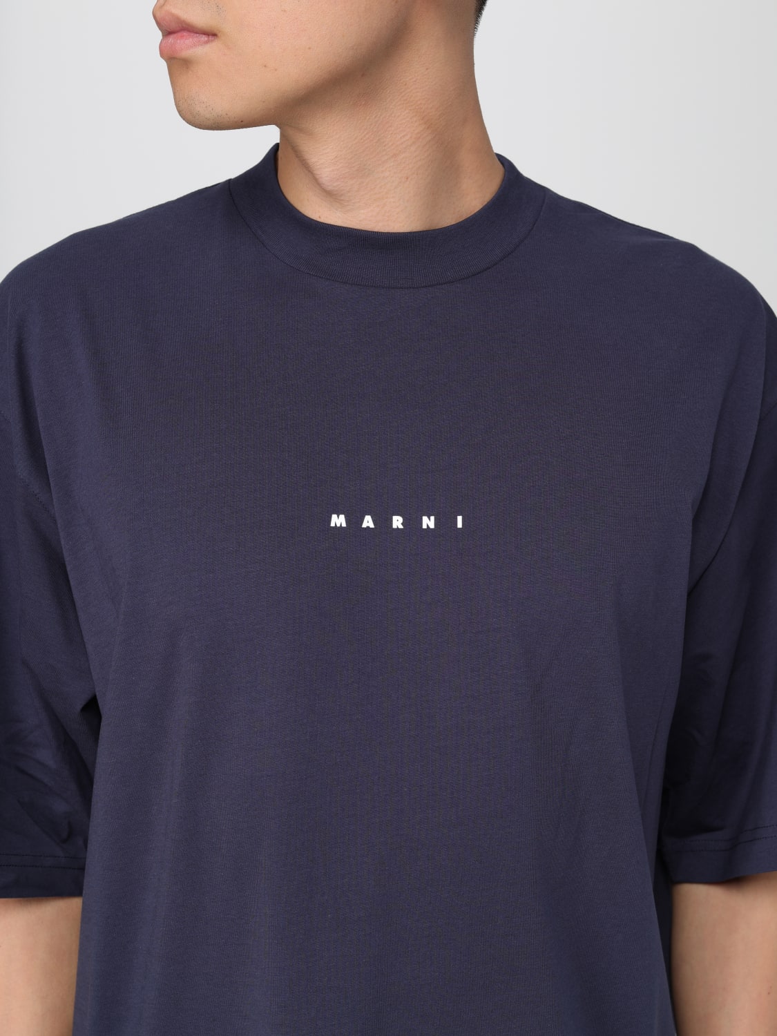 Tシャツ・カットソー MARNI Men T-shirt Blue HUMU0223P1USCS87 LOB99 Dark blue organic cotton T-shirt with Mini logo Marni | Marni